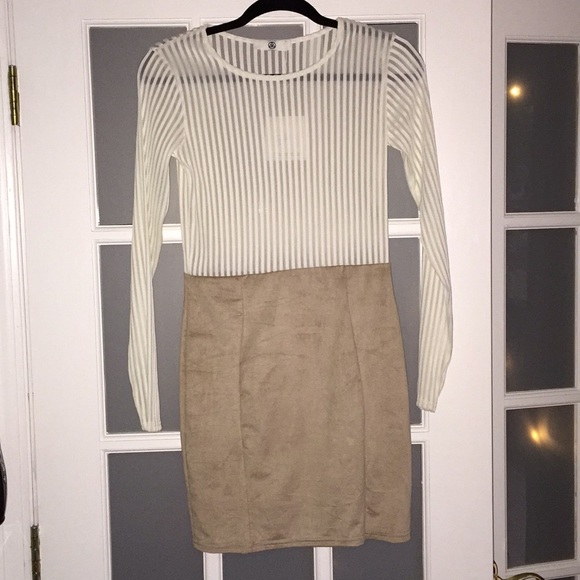 Missguided Dresses & Skirts - Missguided cream long sleeve and leather dress